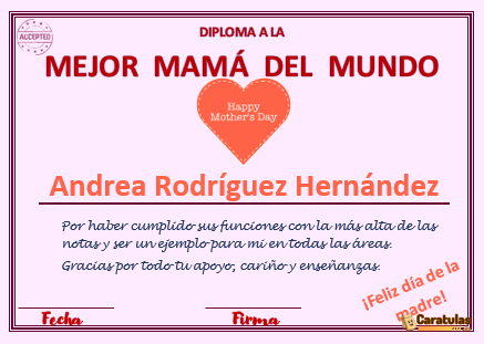 Diploma para mamá en Word Editable Día de la Madre 21 Diploma para mamá en Word Editable Día de la Madre